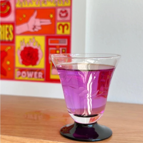 Vintage Black-Footed Goblets with Flower Pattern Etching, set of five (5) - Picture 8 of 8